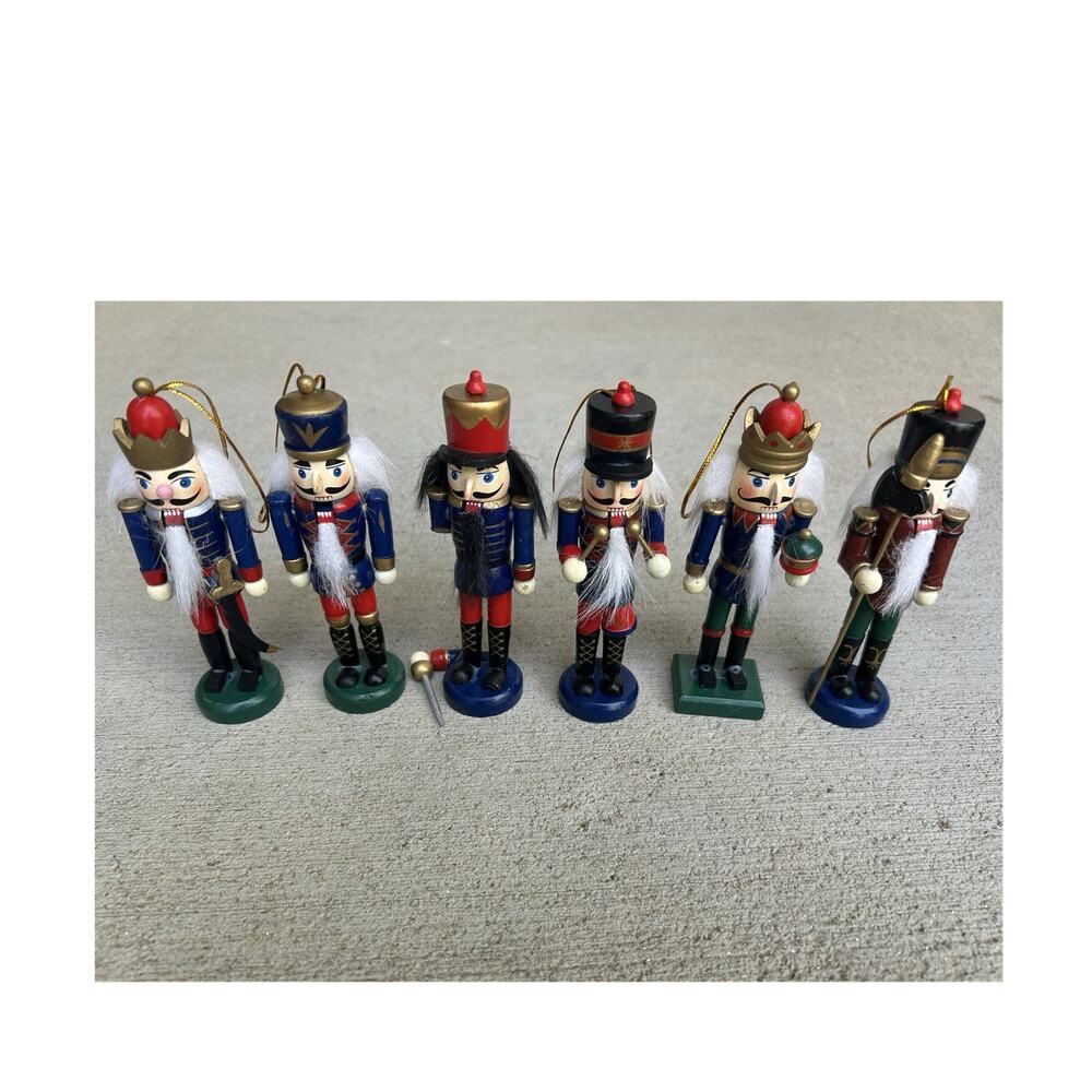 Nutcracker Hanging Ornament Set of 6 Wood Figurines Christmas Decor